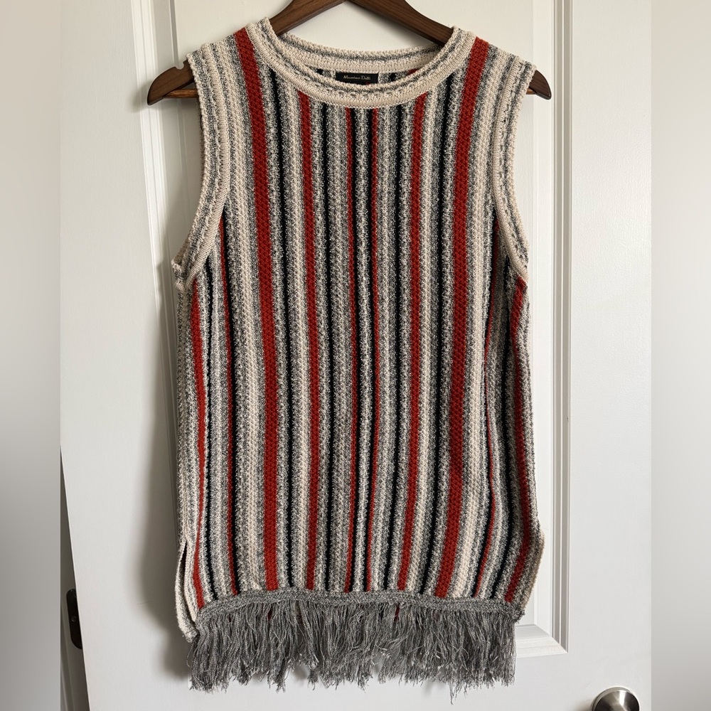 Massimo Dutti Boho Knit Sweater Tunic Sleeveless Fringe Hem Women’s Size Medium
